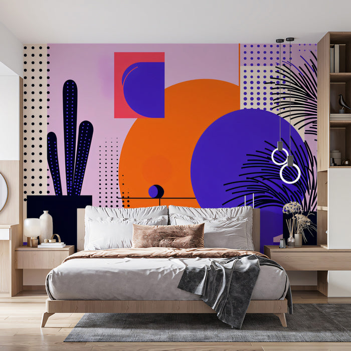 Abstract Plant Pop Art Mural Wallpaper | Modern Geometric Botanical Design