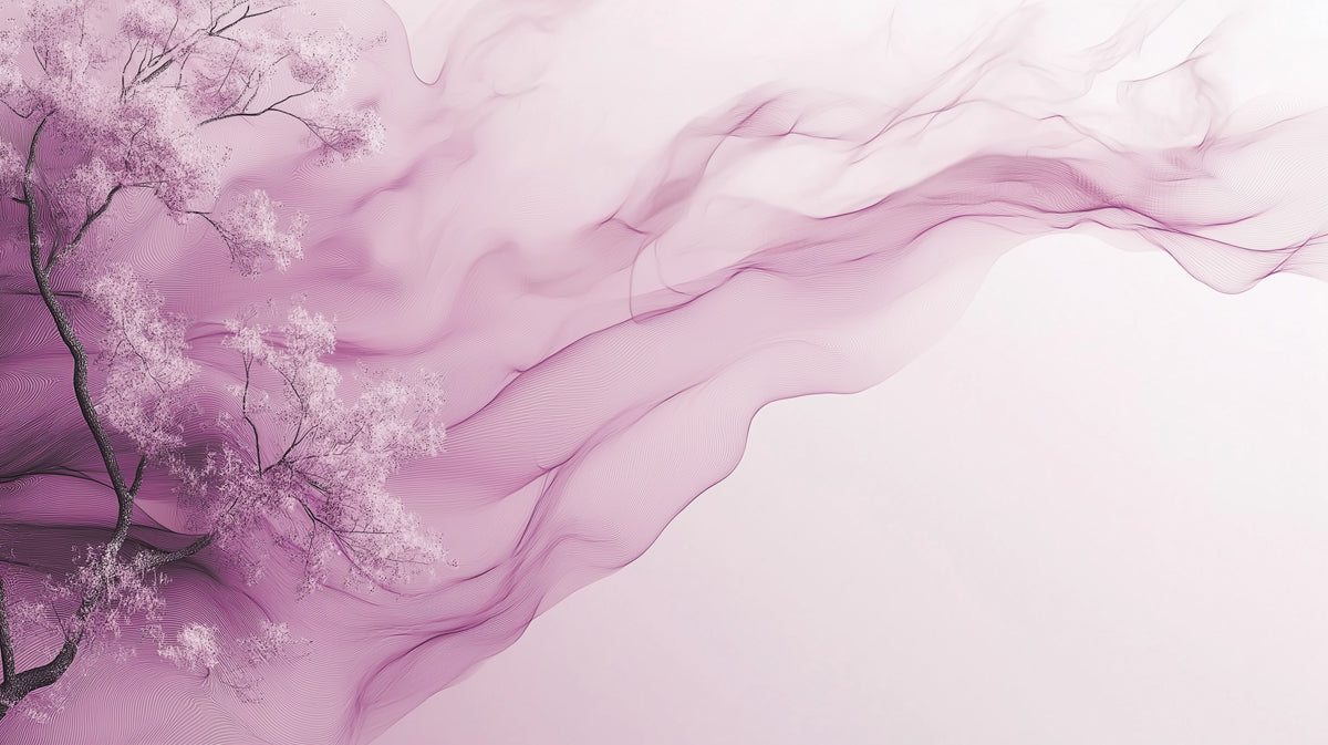 Ethereal Pink Tree & Swirls Mural Wallpaper | Dreamy Abstract Floral Art