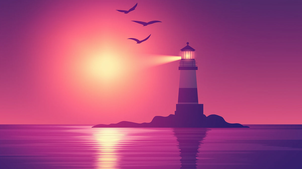 Lighthouse at Sunset Mural Wallpaper | Serene Coastal Beacon Art