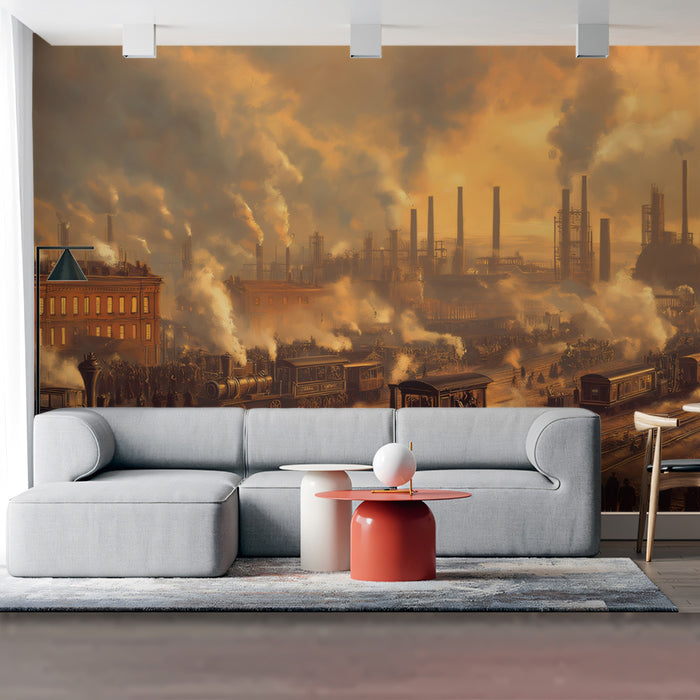 Grande Murale di Carta da Parati con Paesaggio Urbano Industriale | Era a Vapore Paesaggio Urbano