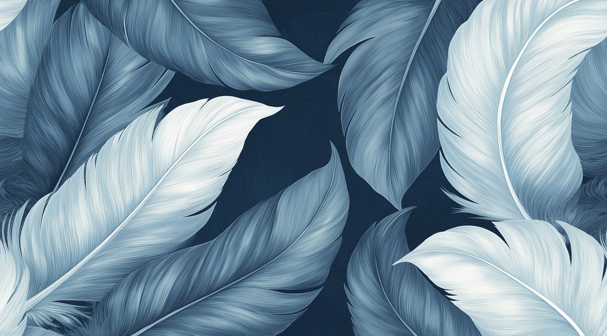Abstract Blue Feather Mural Wallpaper | Serene Floating Art with Gentle Texture