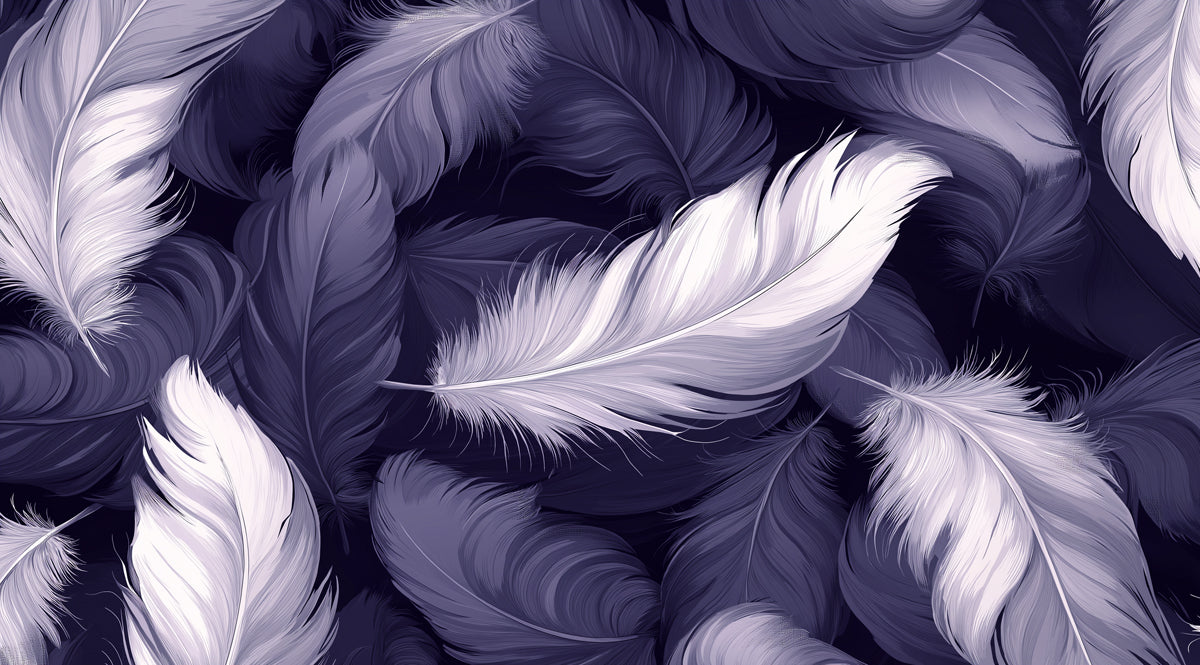Abstract Purple Feather Mural Wallpaper | Dynamic Flowing Art with White Highlights