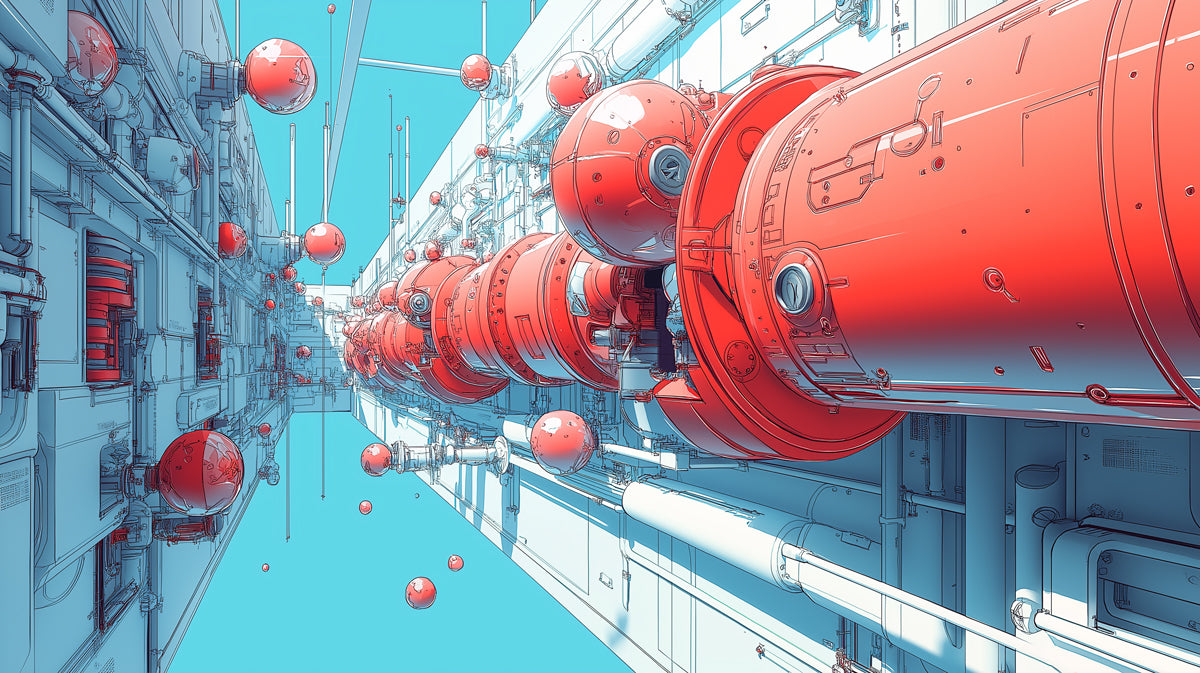 Futuristic Industrial Corridor Mural Wallpaper | Sci-Fi Pipeline System Art