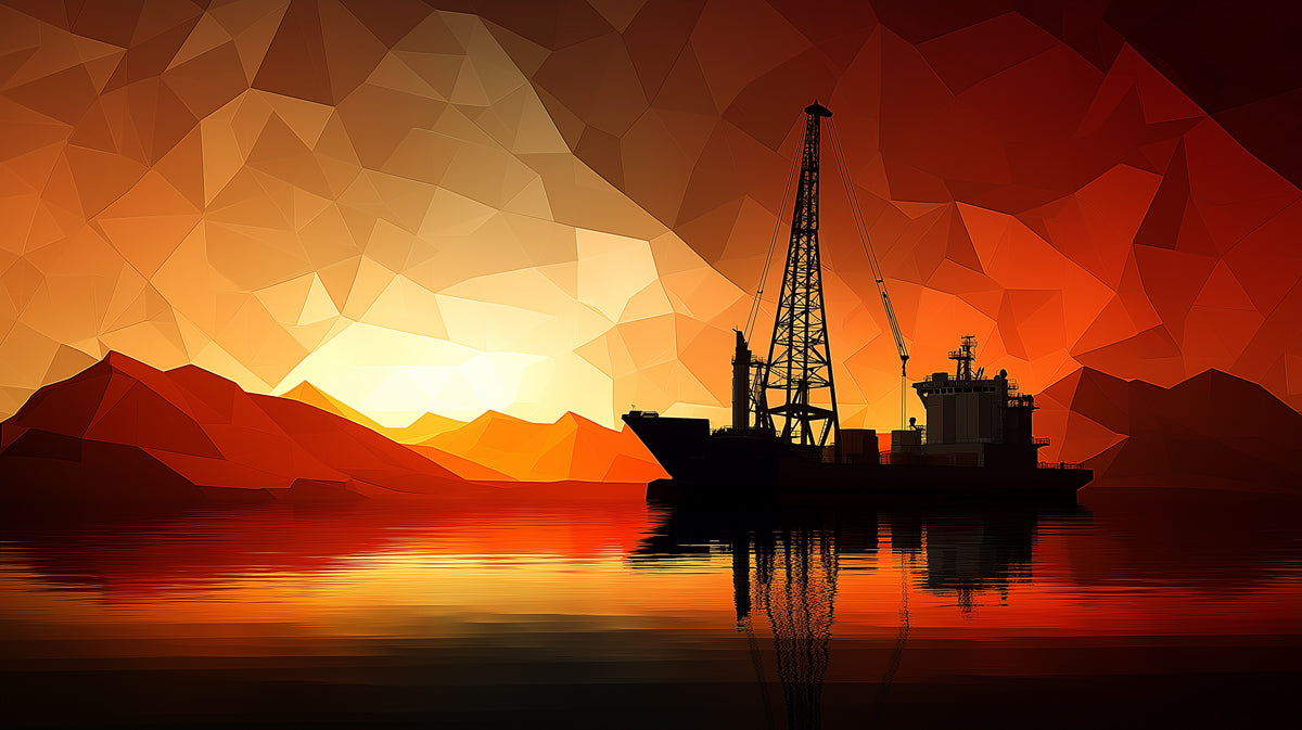 Abstract Sunset Port Mural Wallpaper | Stylized Cargo Ship & Crane Landscape