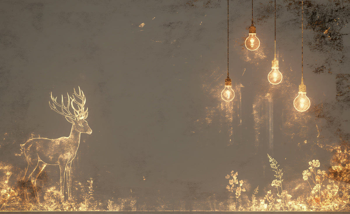 Dark Forest and Deer Mural Wallpaper | Black, Brown and Dark Green Deer -1