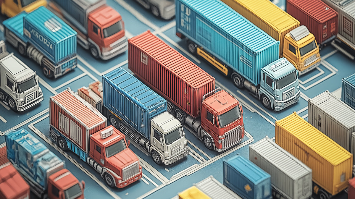 Overhead View Shipping Container Trucks Mural Wallpaper | Modern Logistics Pattern