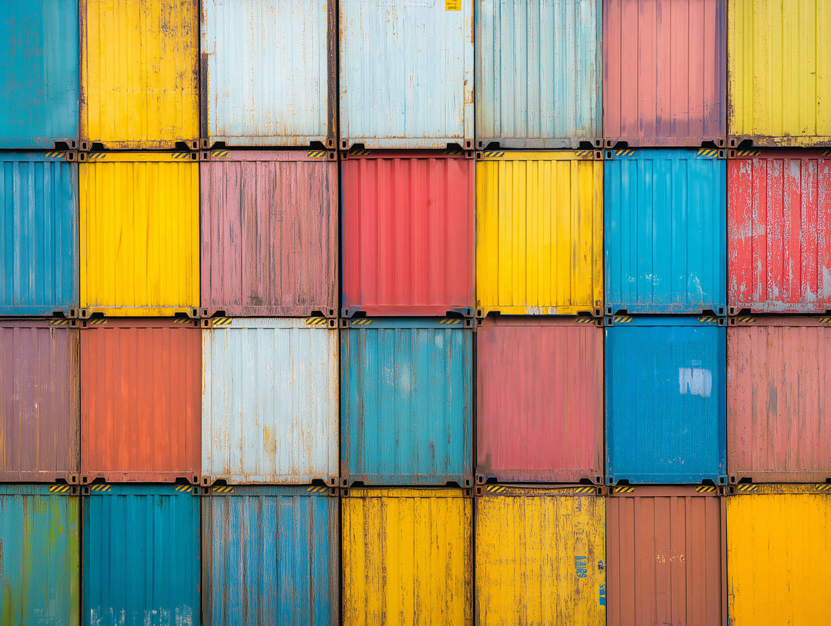 Colorful Distressed Shipping Containers Mural Wallpaper | Textured Urban Industrial Art