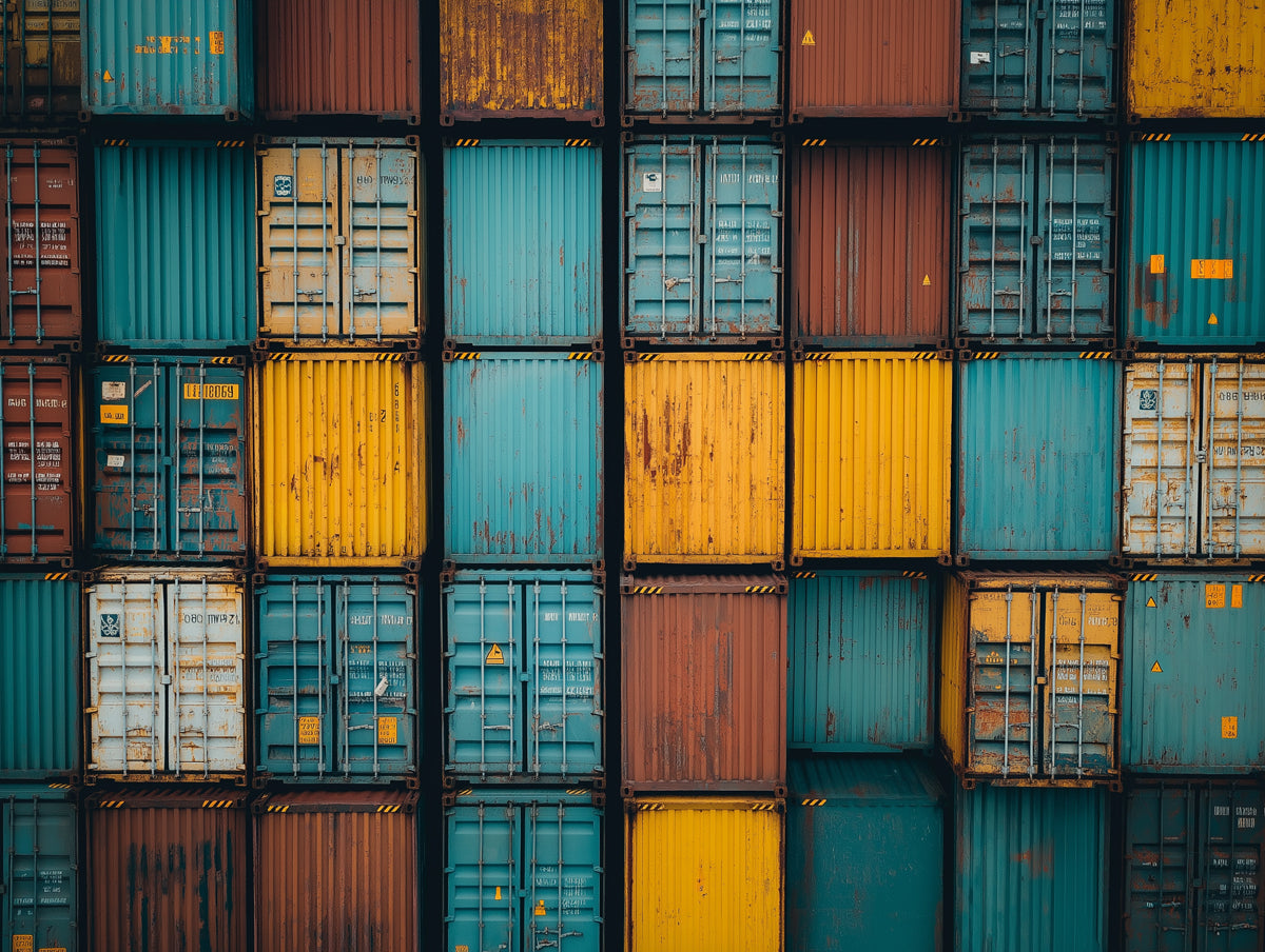 Vibrant Stacked Shipping Containers Mural Wallpaper | Modern Industrial Pattern