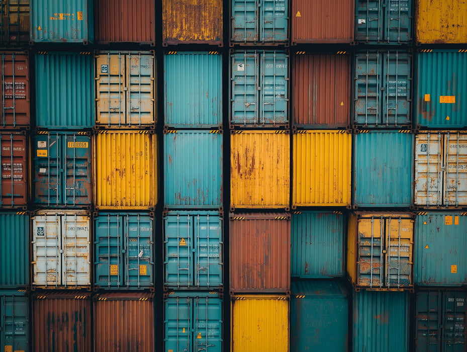 Vibrant Stacked Shipping Containers Mural Wallpaper | Modern Industrial Pattern