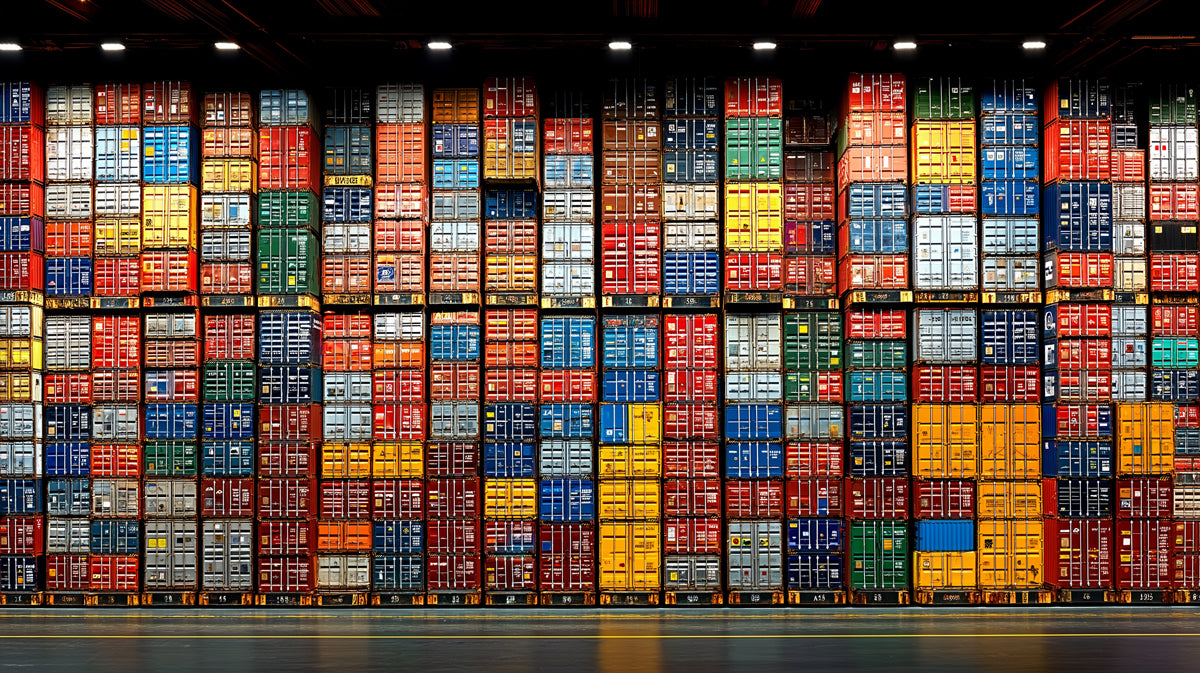 Massive Warehouse of Stacked Shipping Containers Mural Wallpaper | Vibrant Industrial Storage