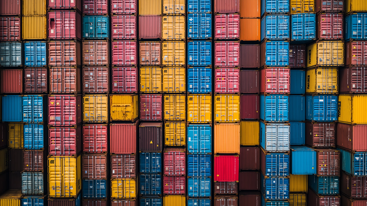 Modern Industrial Stacked Shipping Containers Mural Wallpaper | Colorful Logistics Pattern