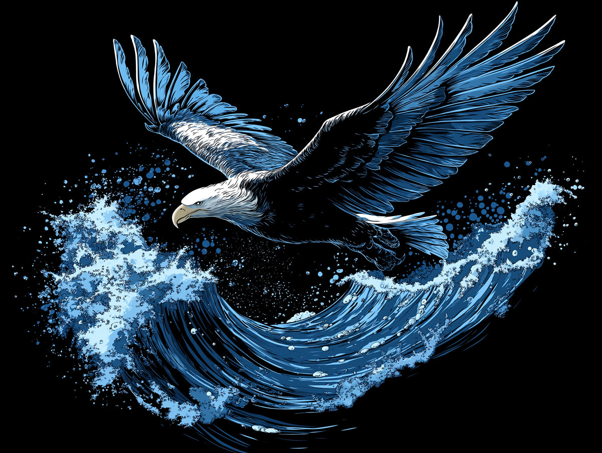 Powerful Bald Eagle and Dynamic Wave Mural Wallpaper | Bold Ocean Wildlife Art