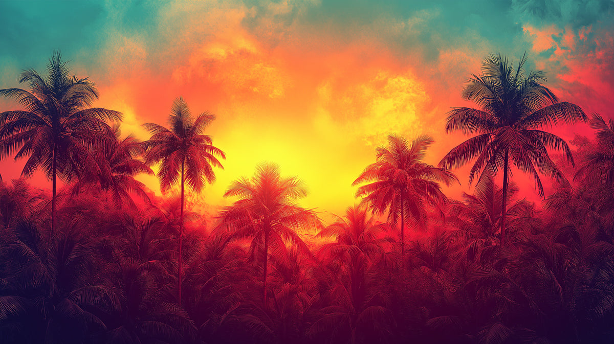 Tropical Palm Trees at Sunset Mural Wallpaper | Vibrant and Abstract Art