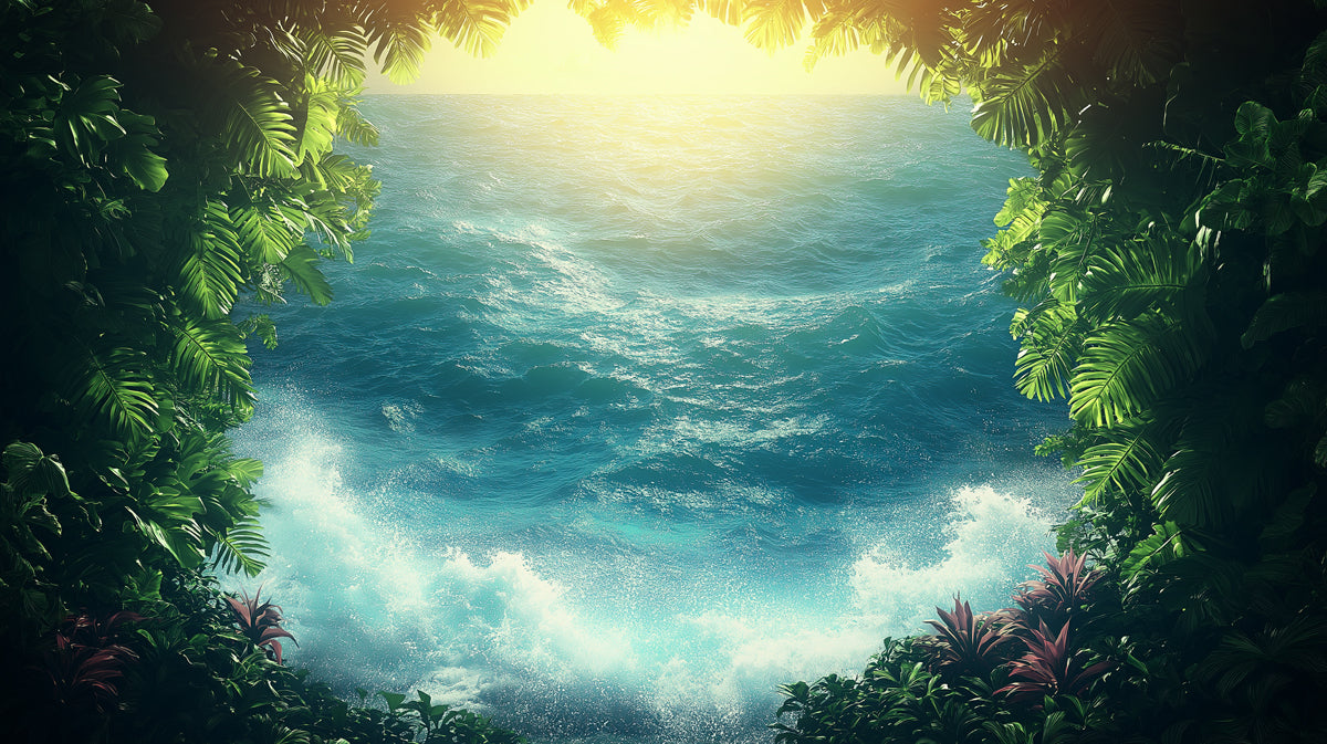 Glimmering Ocean View from a Tropical Cave Mural Wallpaper | Exotic Coastal Art