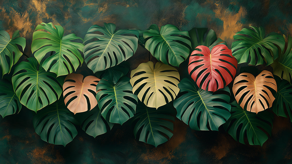 Stylish Tropical Monstera Leaves Mural Wallpaper | Modern Floral Pattern