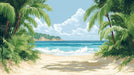 Beach scene with palm trees and clear blue sky