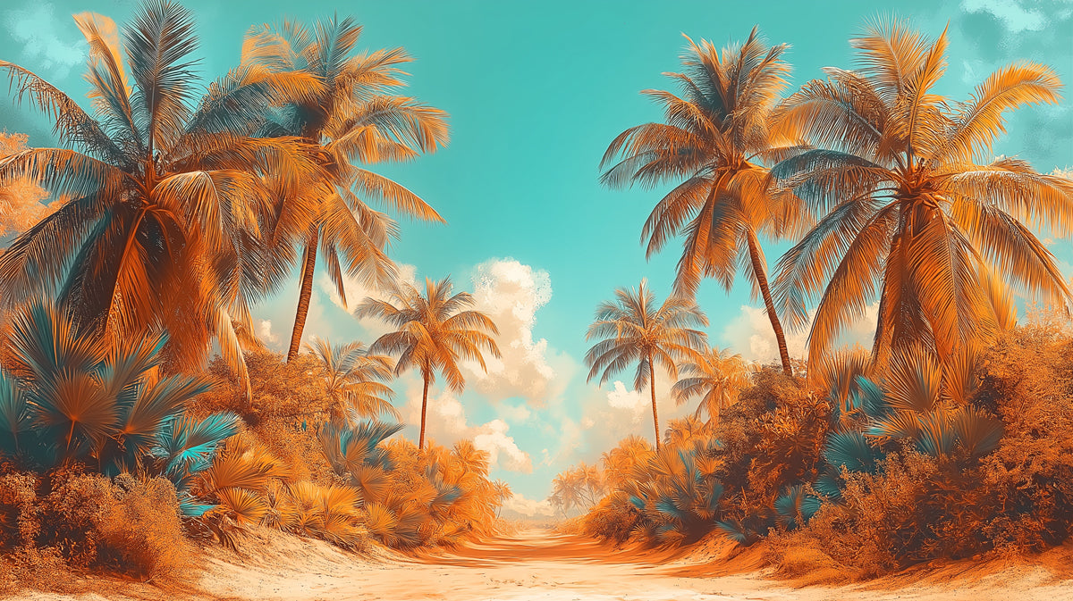 Vibrant Tropical Beach Path Mural Wallpaper | Dreamy and Colorful Landscape