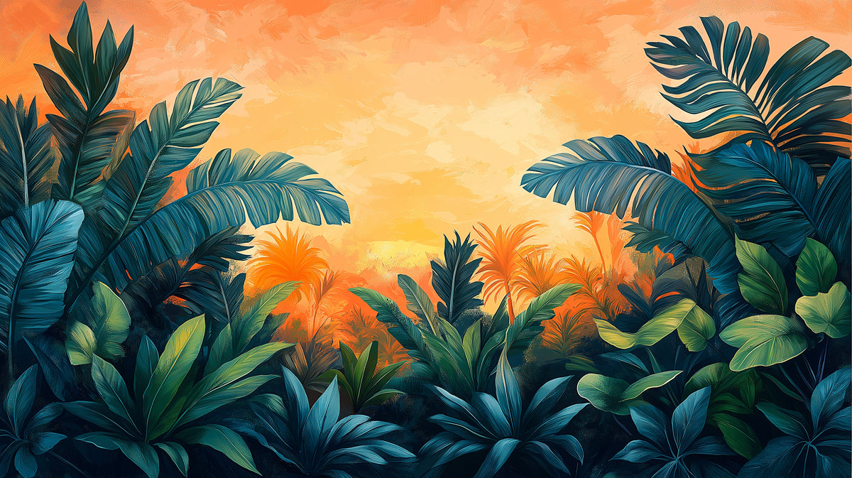 Abstract Tropical Foliage at Sunset Mural Wallpaper | Colorful and Modern Art