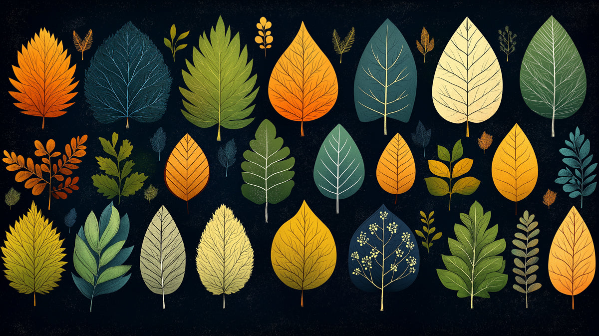 Stylized Autumn Leaves Pattern Mural Wallpaper | Colorful Botanical Art