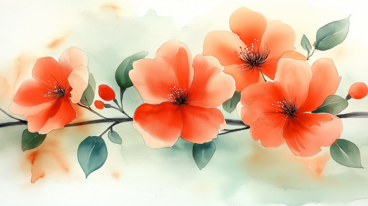 Ethereal Watercolor Floral Branch Mural Wallpaper | Soft and Serene Art