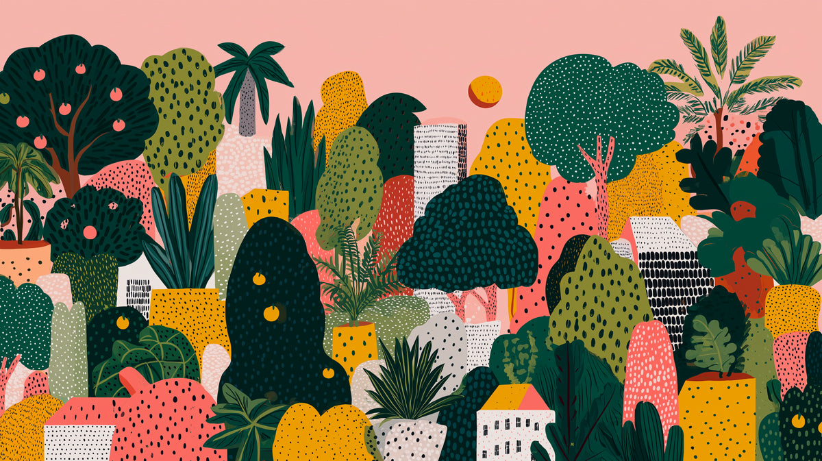 Papier peint mural Jungle Urbaine | Rose, Vert et Jaune