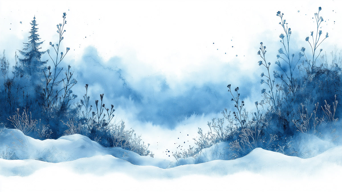 Winter Blues Watercolor Mural Wallpaper | Blue and White