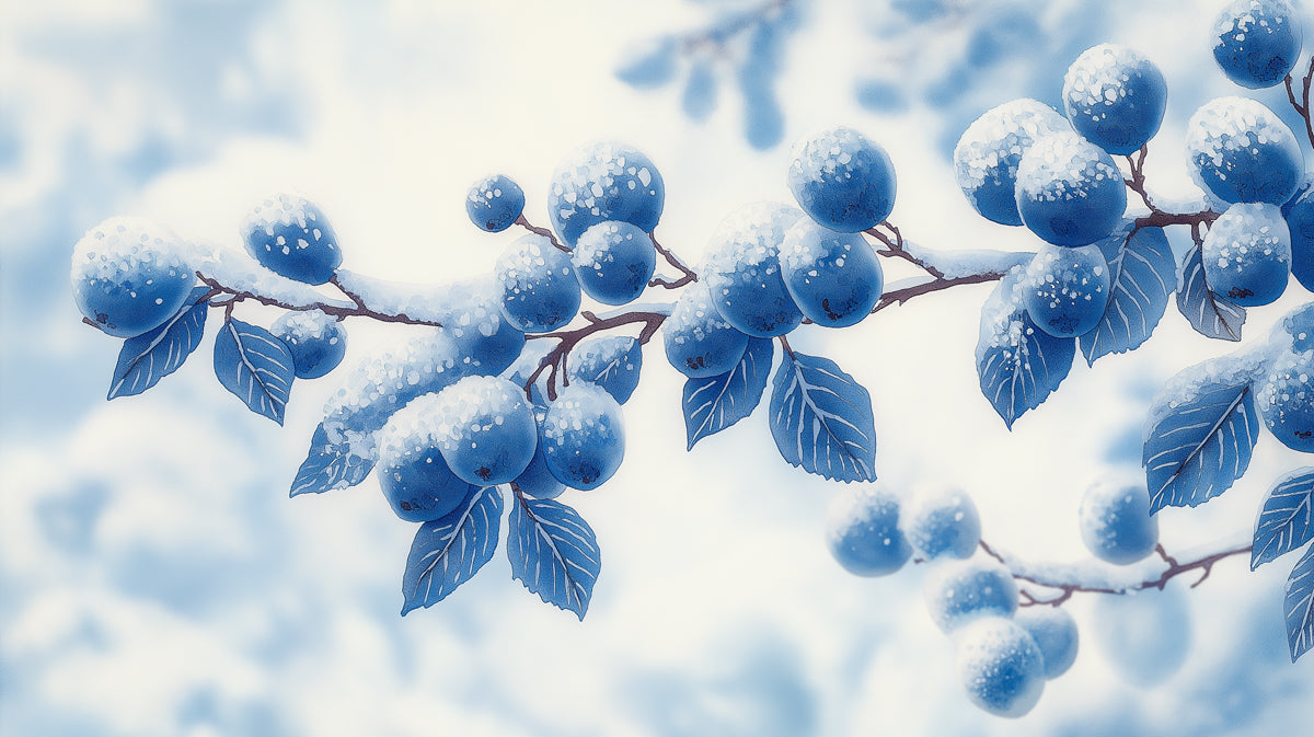 Primo Murale con Bacche di Neve | Blu e Bianco