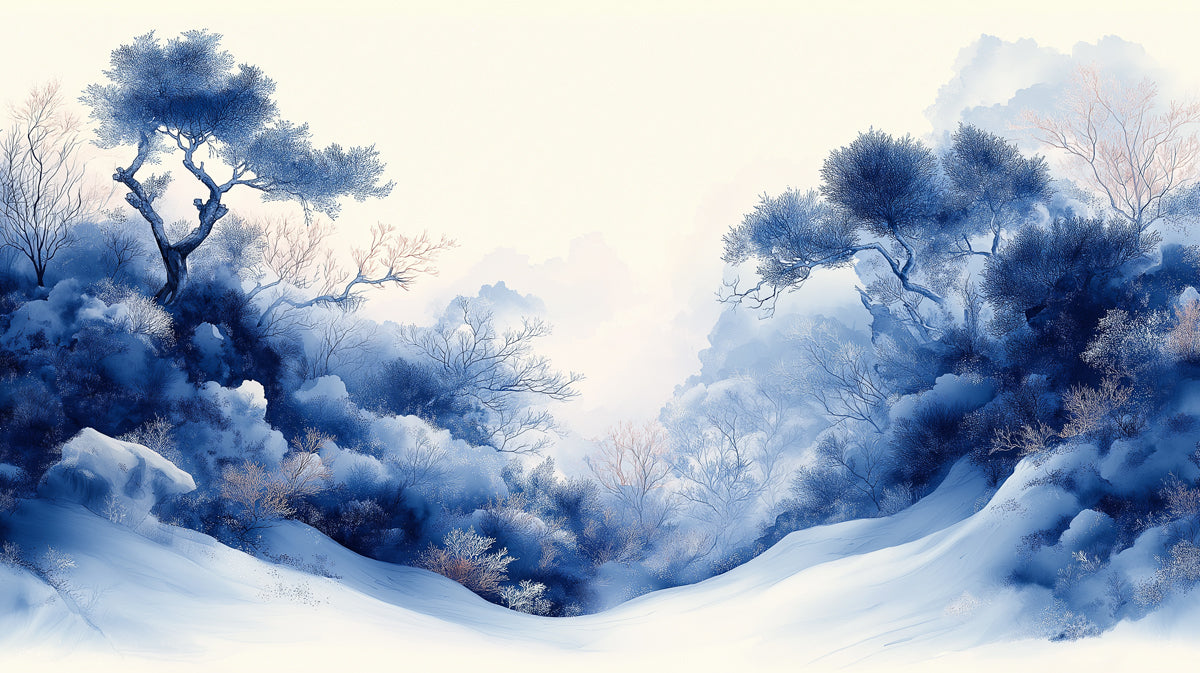 Blue Mountain Valley Mural Wallpaper | Indigo, Blau und Weiß