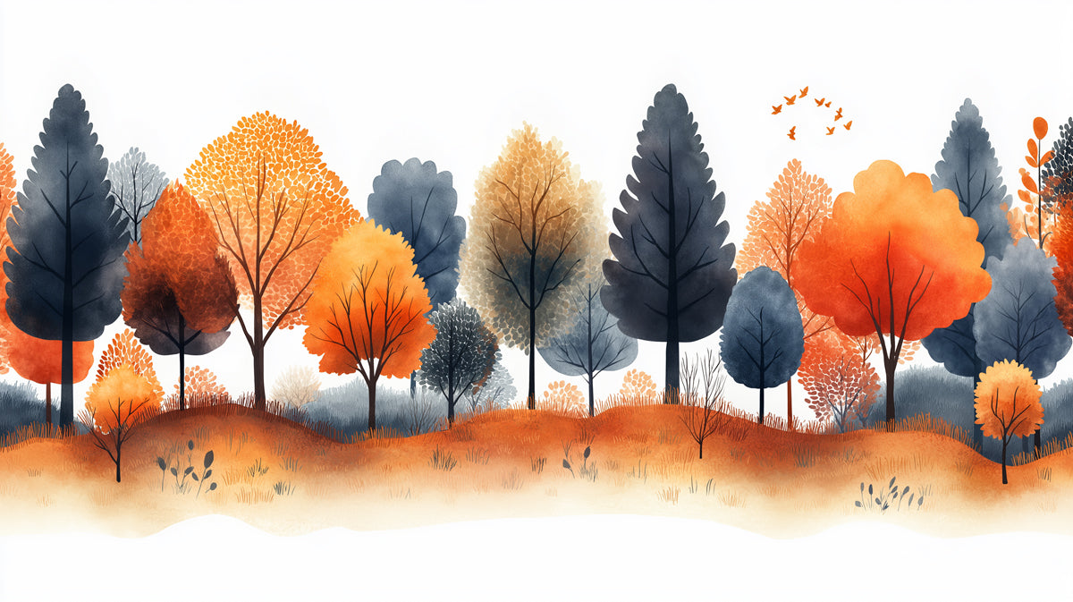 Autumn Grove Mural Wallpaper | Orange and Slate