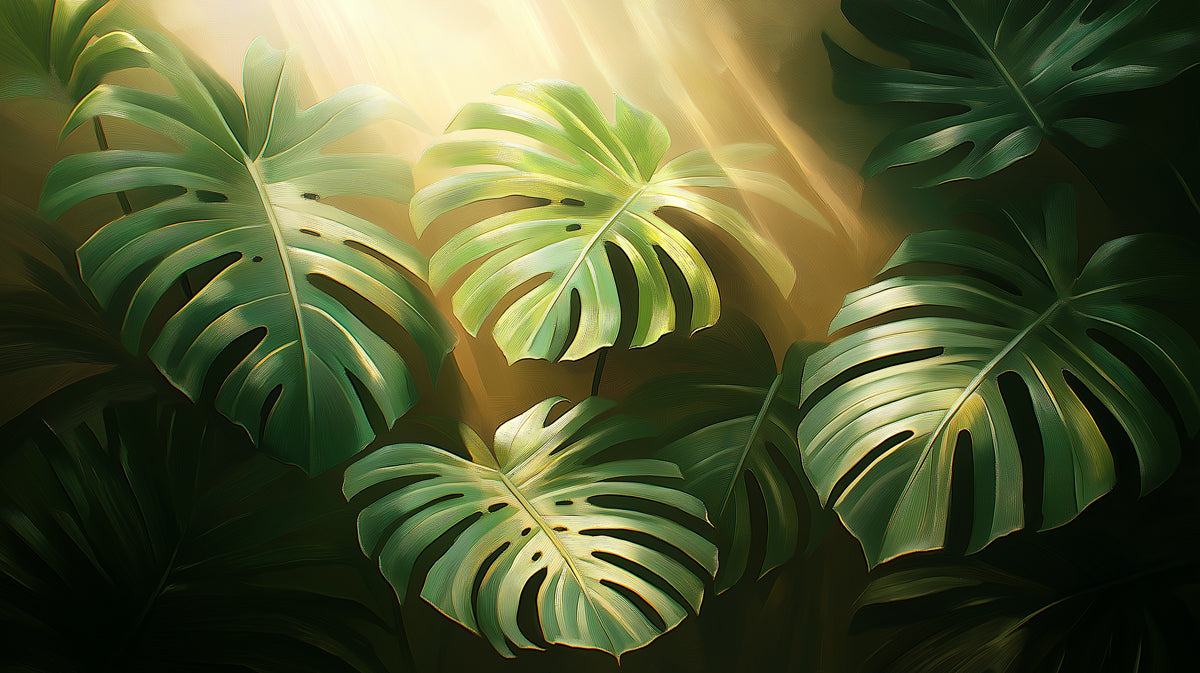 Carta da parati murale Sunbeam Monstera | Verde e oro
