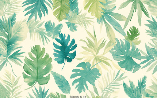 Tropical Leaf Mural Wallpaper | Green Blue and Beige Leaves