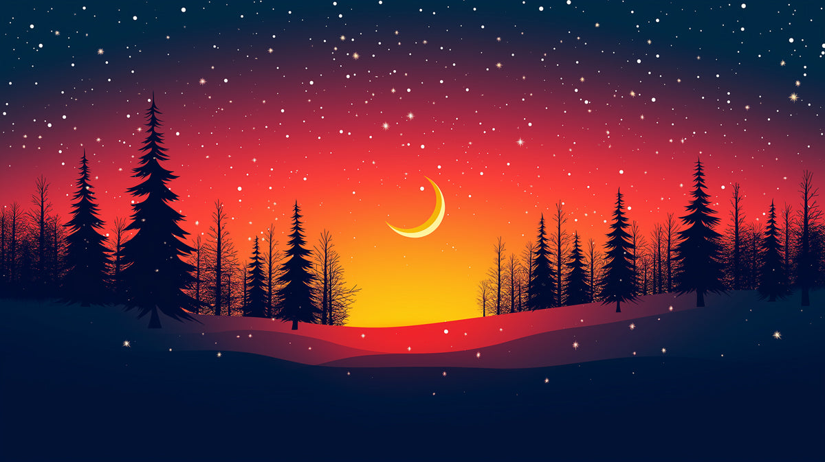 Winter Sunset Graphic Mural Wallpaper | Rot, Orange und Gelb