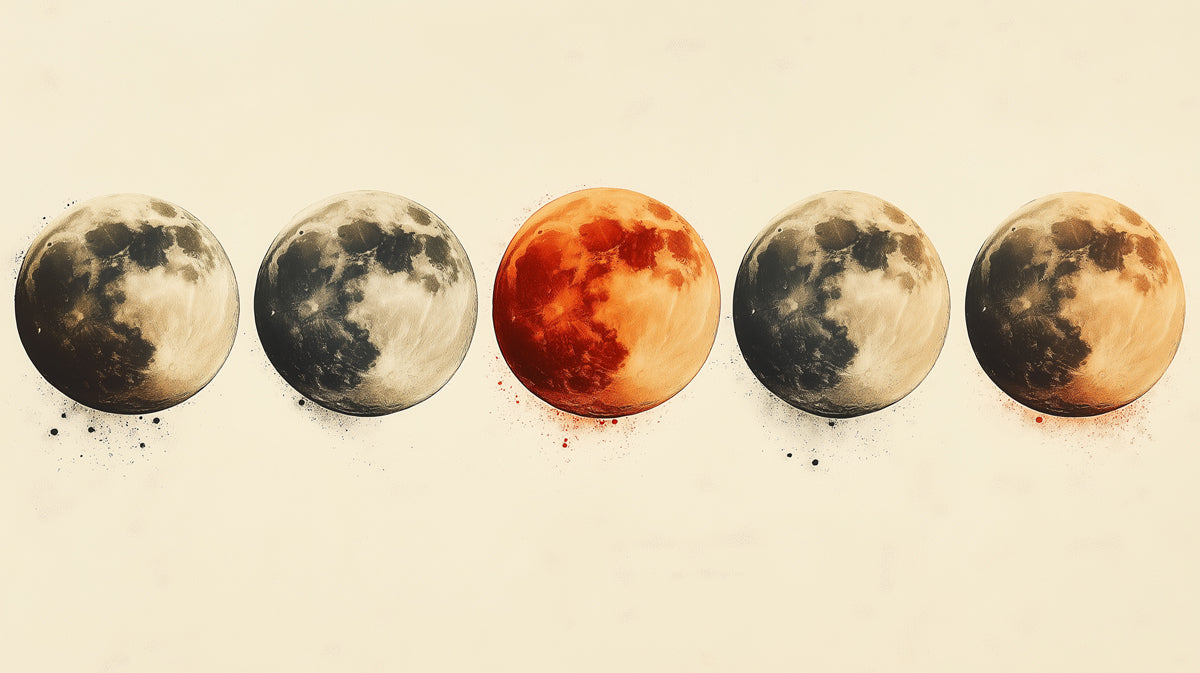 Papier peint mural Blood Moon Quintet | Rouge, Orange et Gris