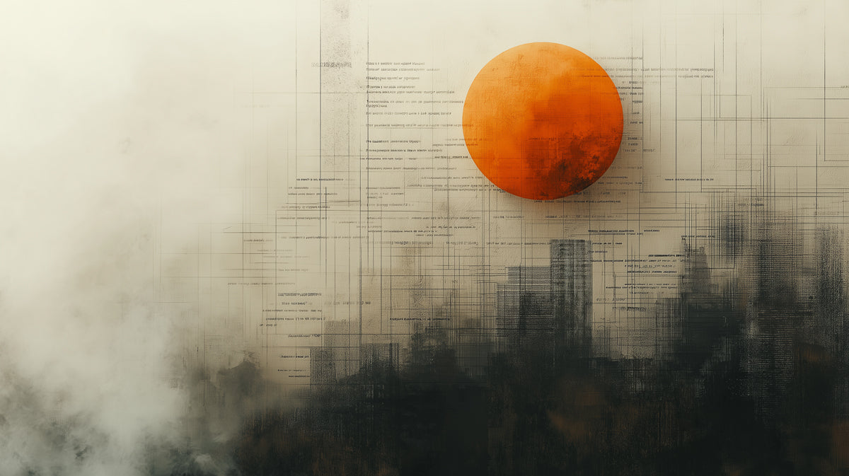 Abstract Metropolis Mural Wallpaper | Orange, Black, and Gray