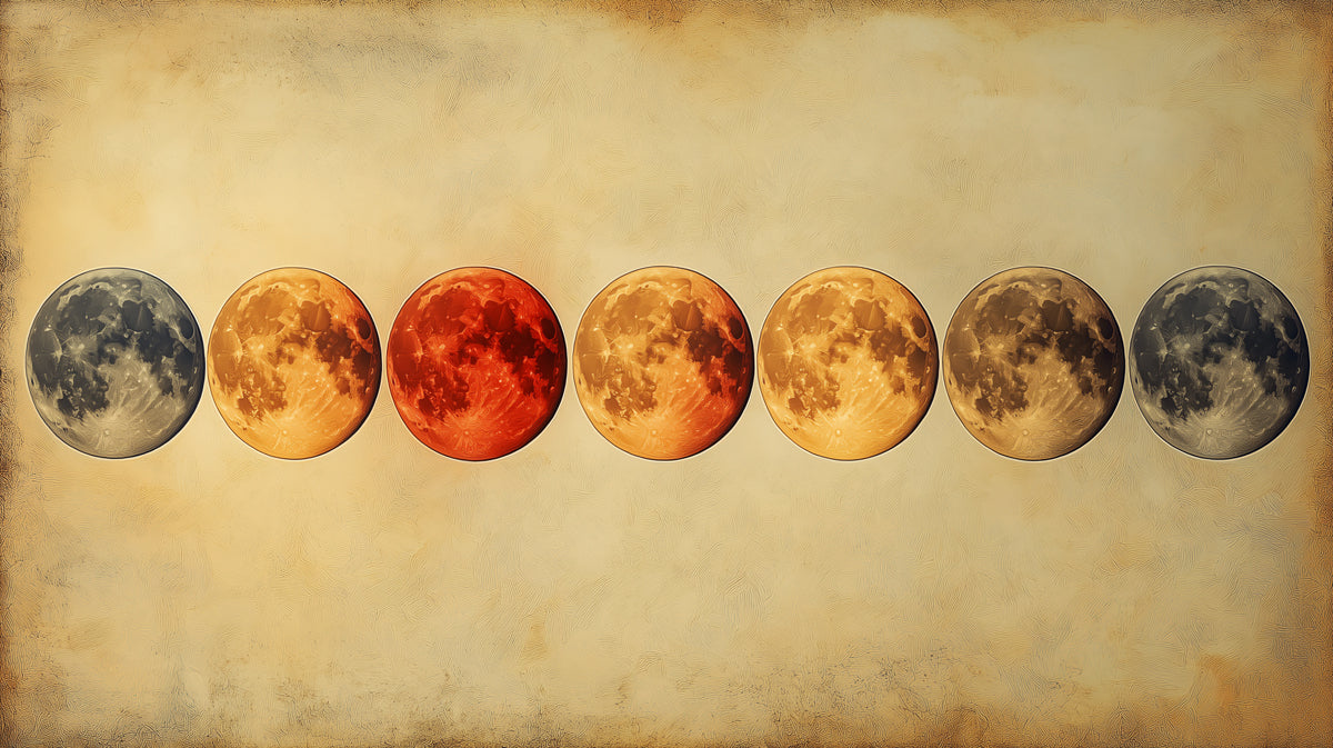 Papel tapiz mural de mapa lunar vintage | Rojo, naranja y dorado
