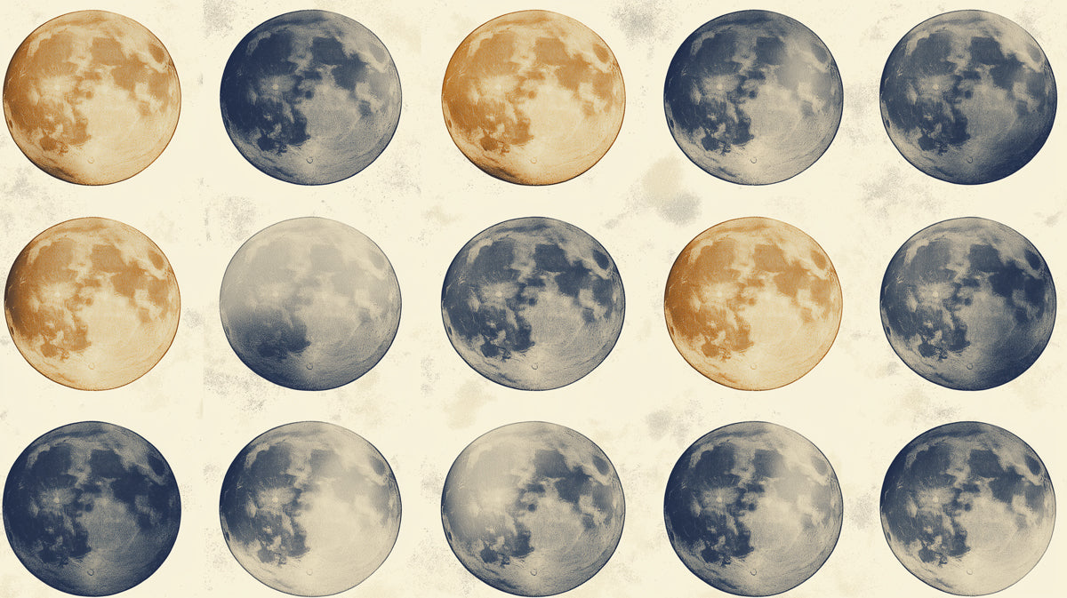 Checkered Moon Pattern Mural Wallpaper | Blue, Orange, and Cream