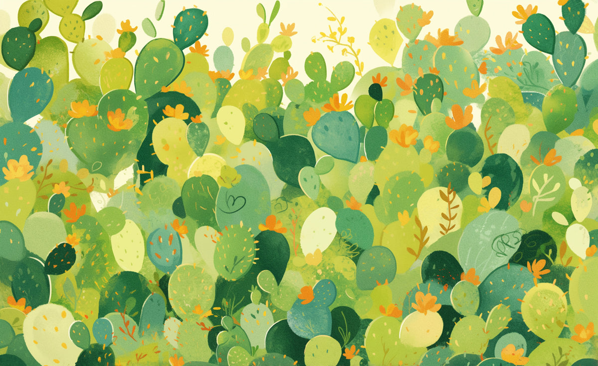 Colorful Desert Cactus Mural Wallpaper | Green, Yellow, Blue and Orange Cactus -1