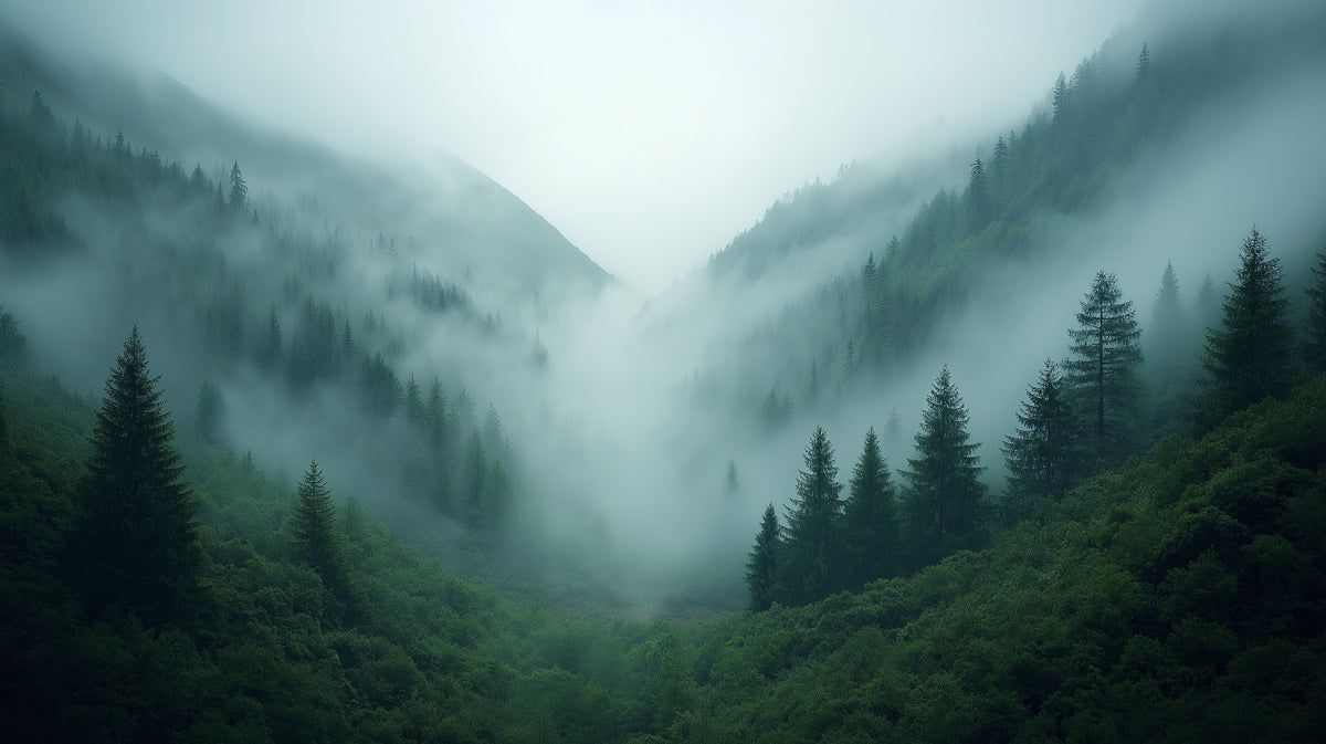 Misty Valley Mural Wallpaper | Muted Green, Sage, and White