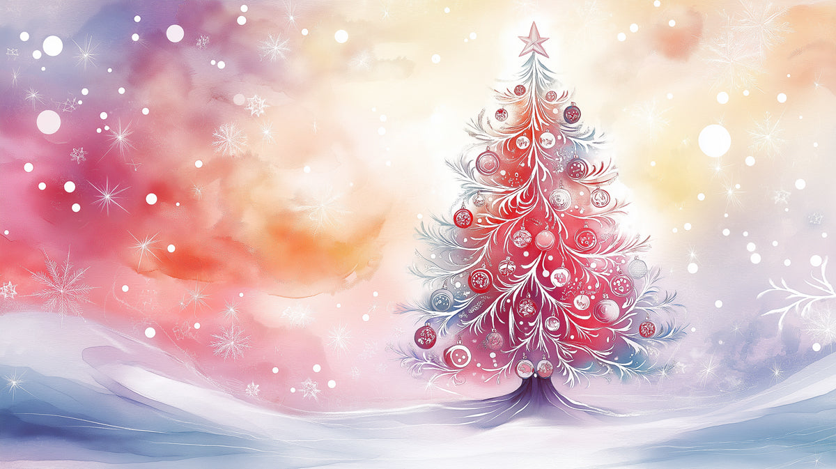 Fantasia Christmas Tree Mural Wallpaper | Red, Pink, and Iridescent