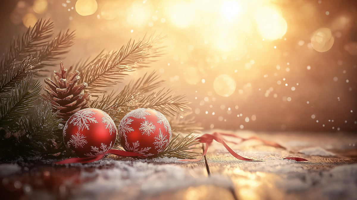 Golden Glow Christmas Mural Wallpaper | Red, Gold, and Warm White
