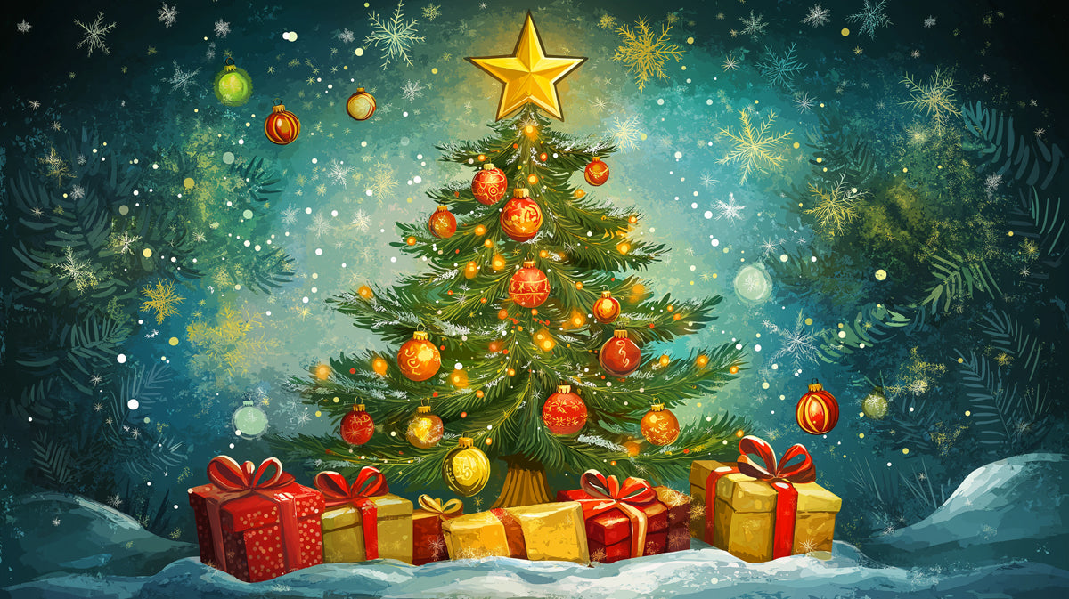 Storybook Christmas Eve Mural Wallpaper | Teal, Gold, and Red