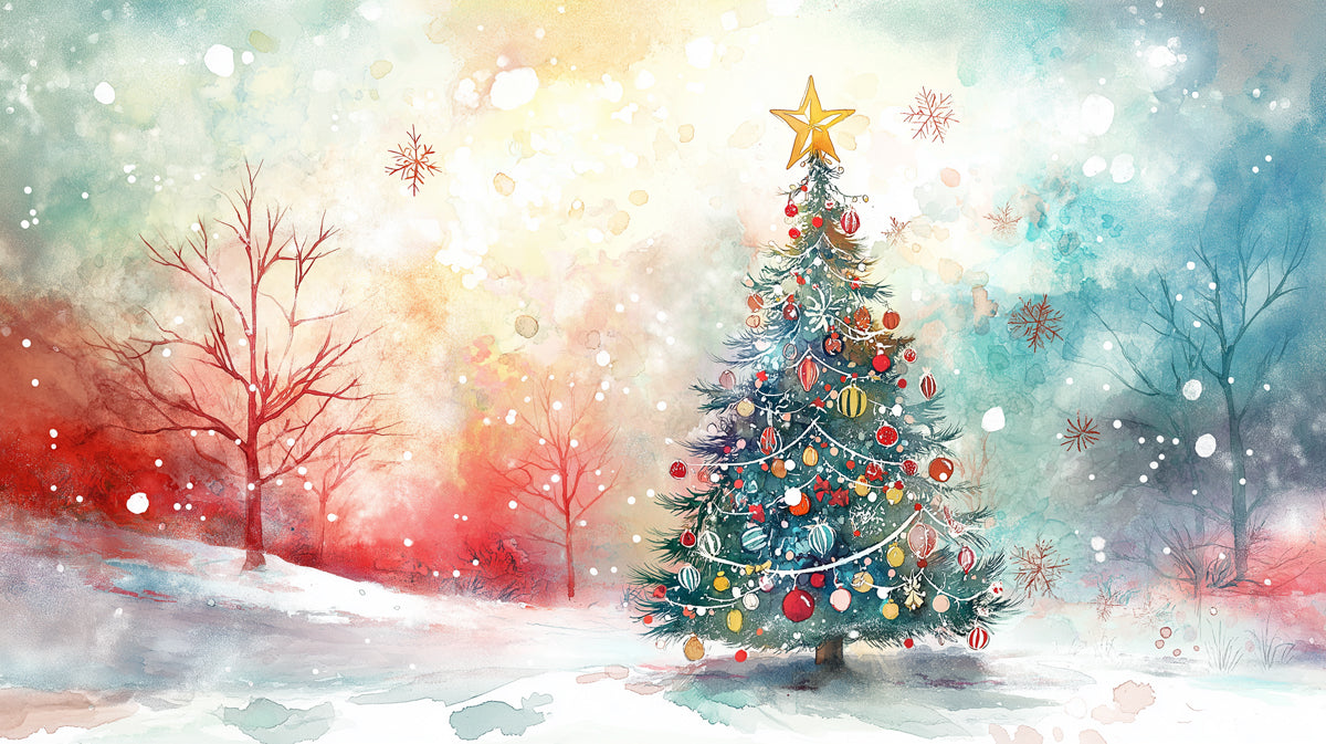 Vibrant Holiday Watercolor Mural Wallpaper | Red, Blue, and Yellow