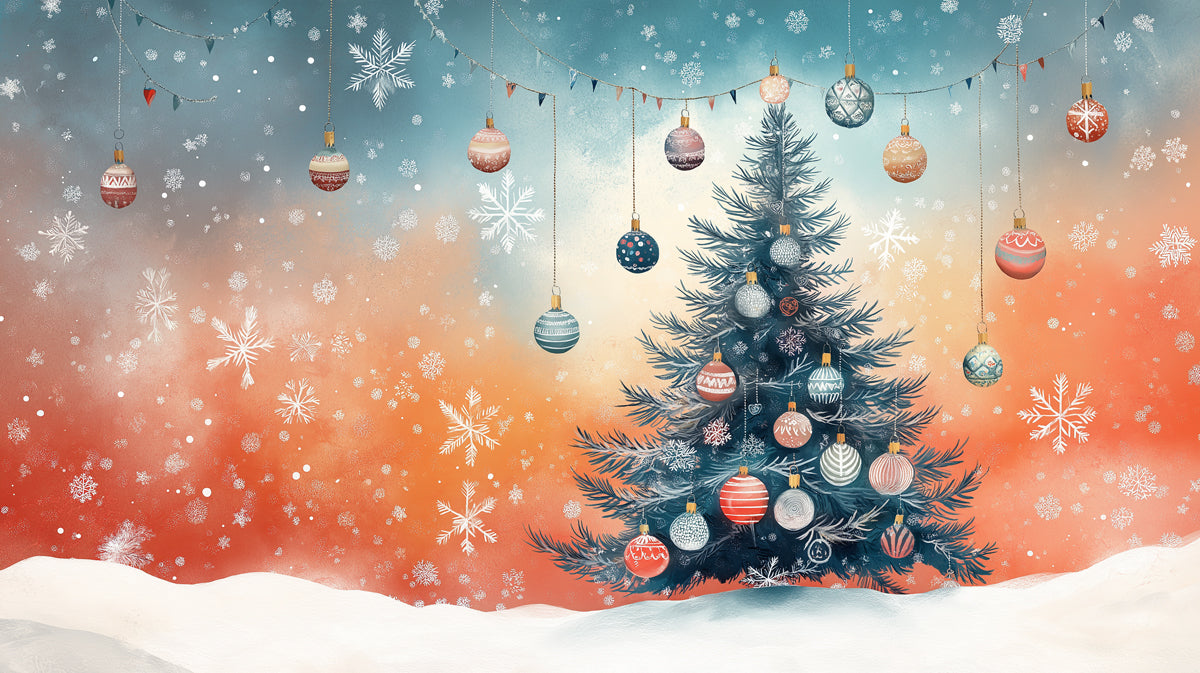 Winter Sunset Celebration Mural Wallpaper | Russet, Teal, and Snowy White