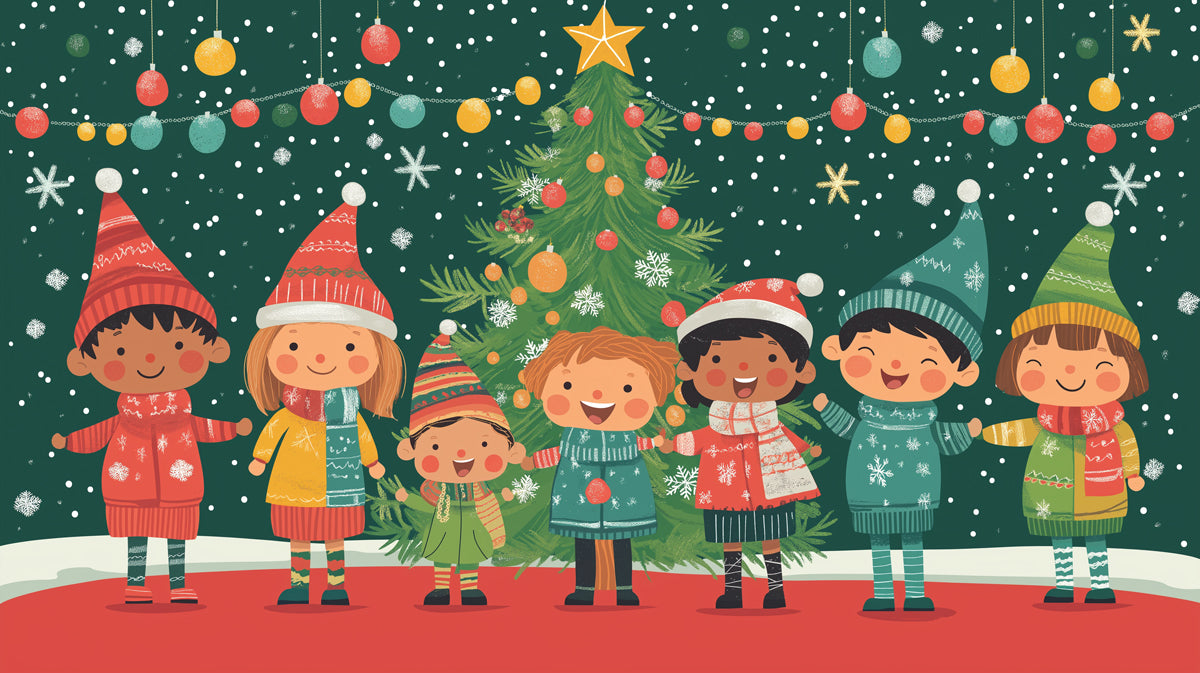 Winter Wonderland Kids Mural Wallpaper | Green, Red, and Teal