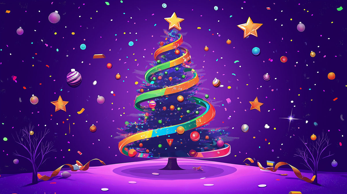 Rainbow Christmas Party Mural Wallpaper | Rainbow, Purple, and Blue