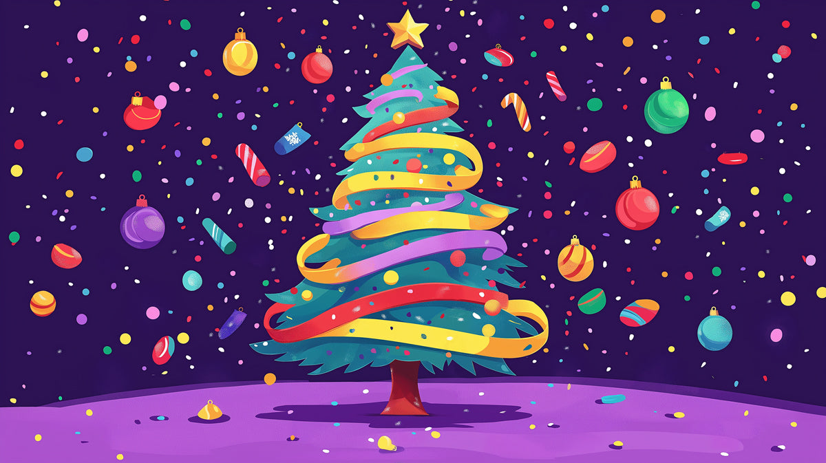 Holiday Fiesta Tree Mural Wallpaper | Purple, Yellow, and Red