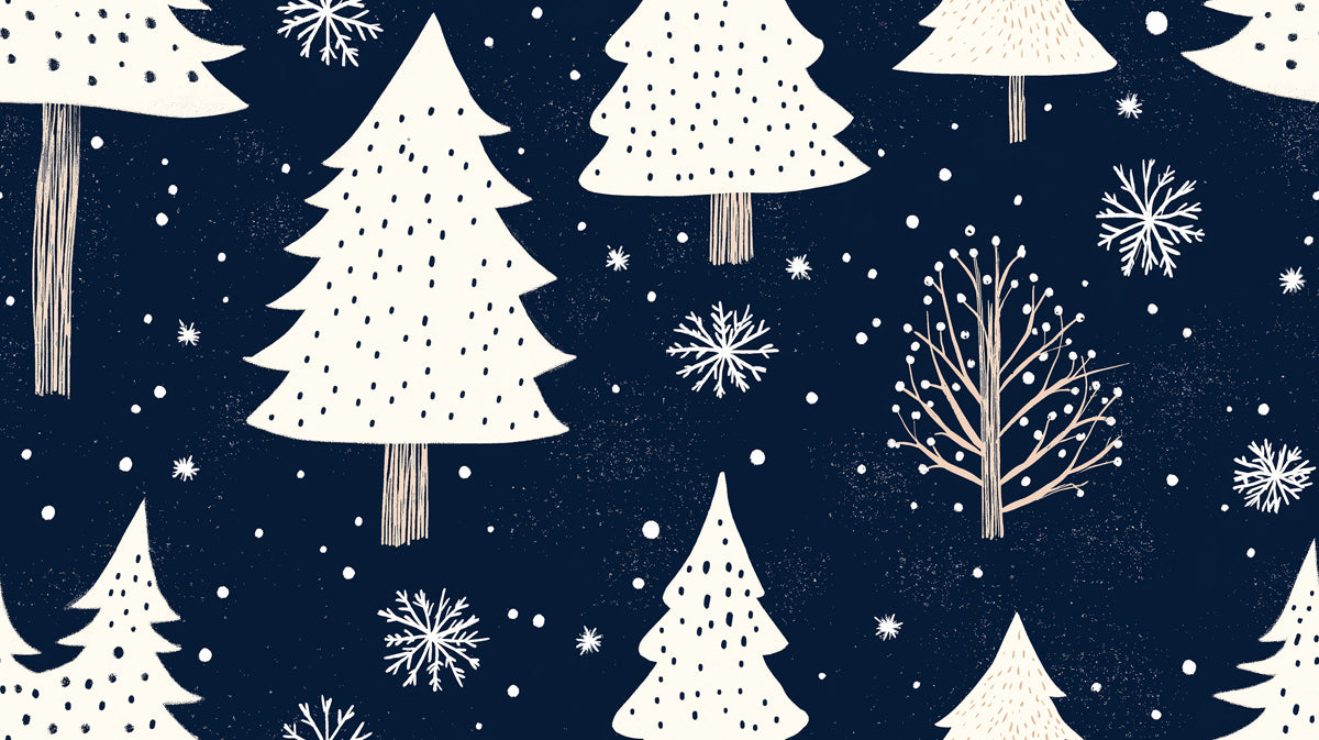 Nordic Forest Pattern Mural Wallpaper | Navy and White
