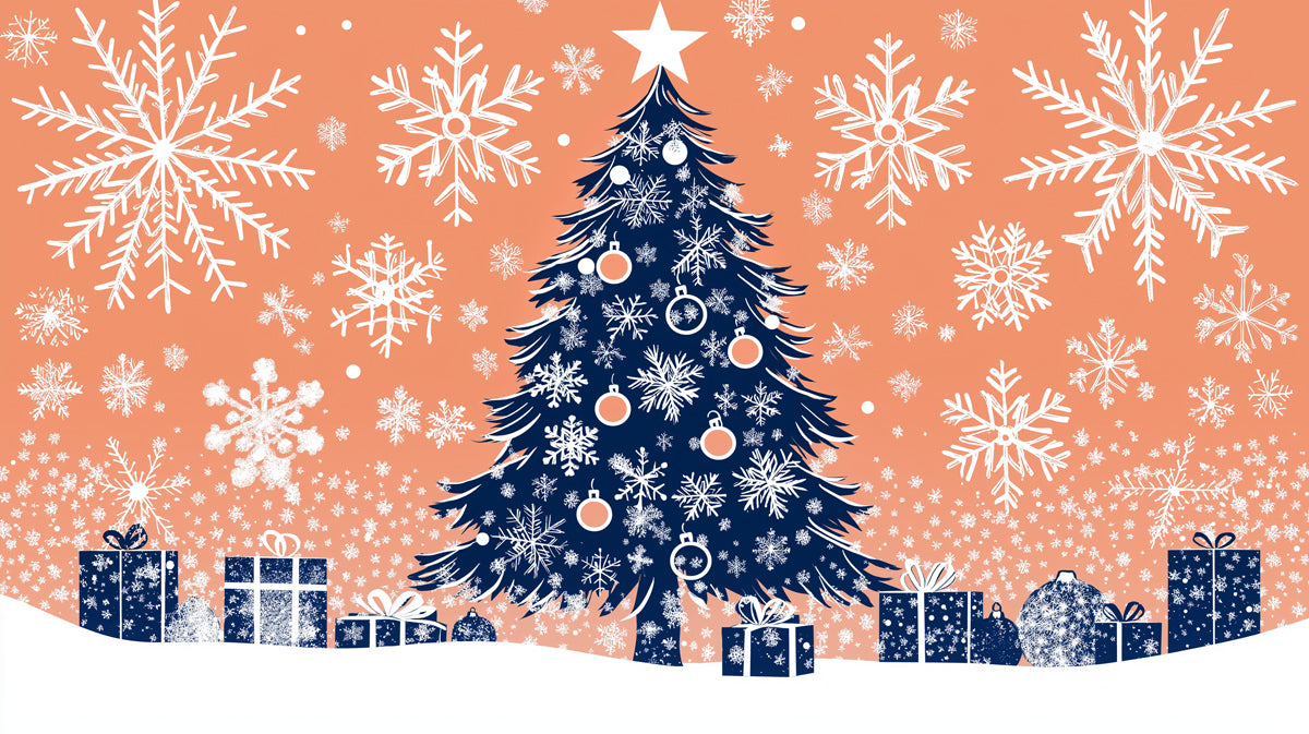 Modern Snowflake Mural Wallpaper | Orange and Navy