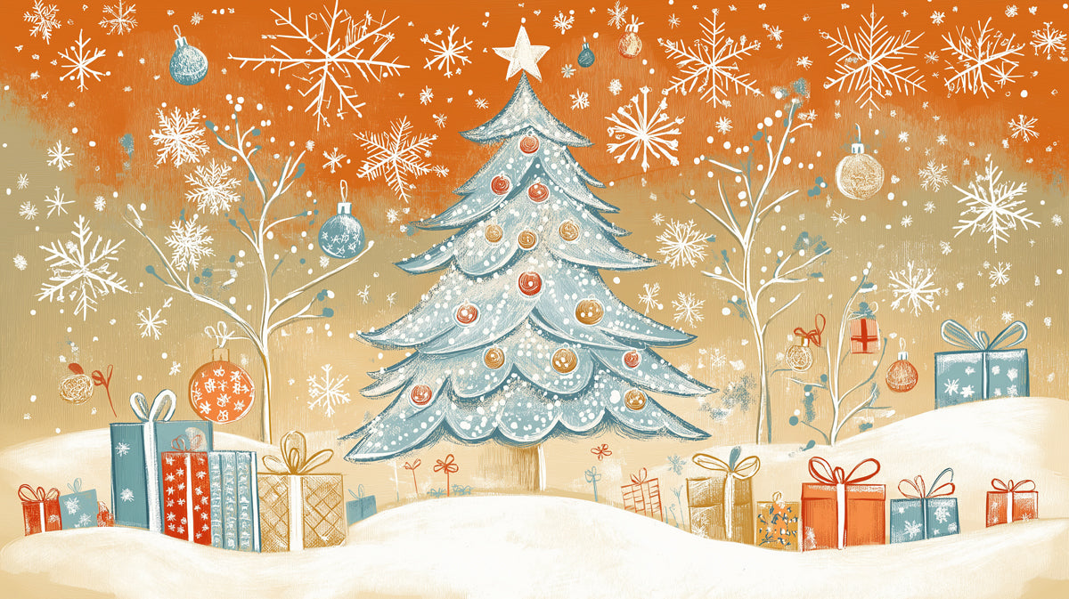 Retro Winter Dream Mural Wallpaper | Pale Blue and Orange