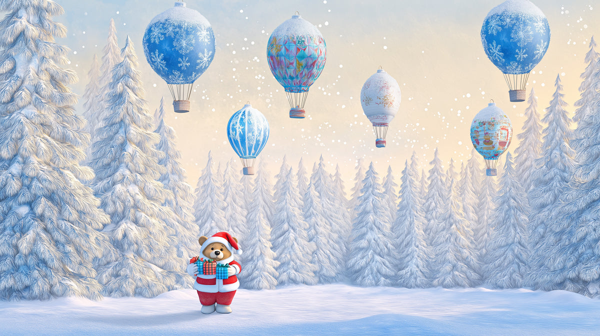 Holiday Bear's Balloon Festival Mural Wallpaper | Blue, White, and Red